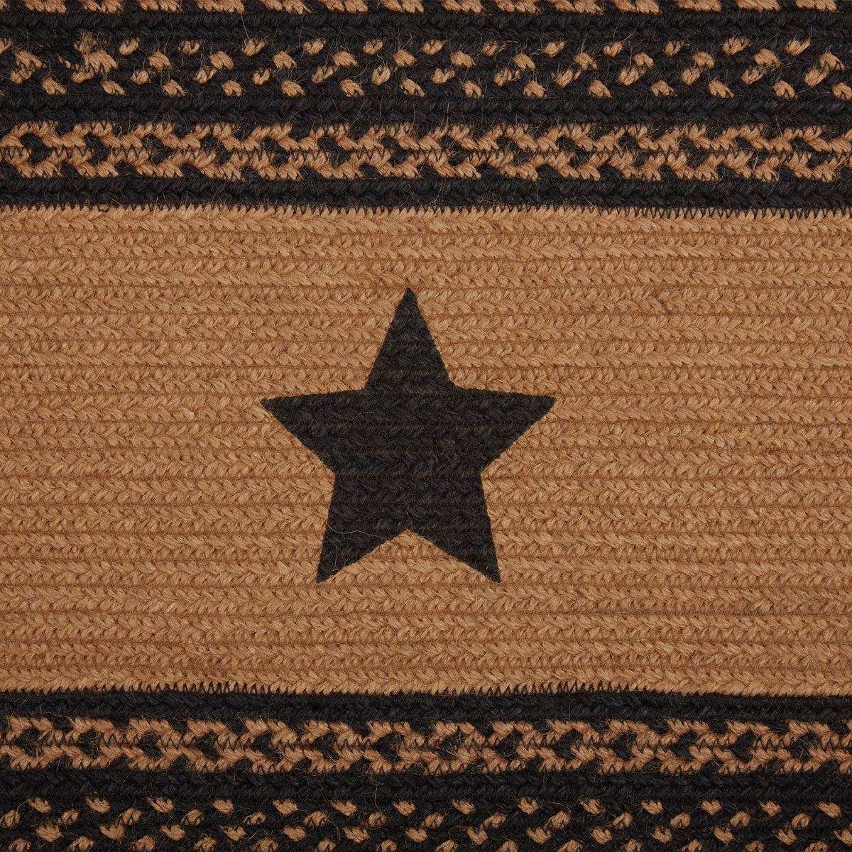 Braided Jute Oval Table Runner 13" x 48" Primitive Black Star Colonial Folk Art