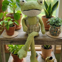 Large Plush Whimsical Frog with Plaid Overalls Weighted 23.5" Shelf Sitter