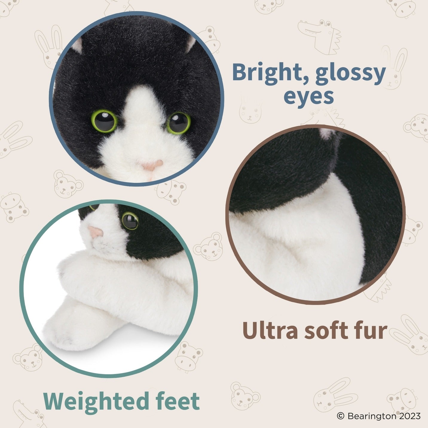 Bearington Collection Lil' Domino the Black & White Cat, Tuxedo Kitten Plush 8"