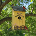 "Home Tweet Home" Whimsical Wooden Yellow Birdhouse with Metal Roof