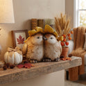 Autumn Lovebirds Ceramic Figurine – 6" Earthenware Songbirds Under an Oak Leaf