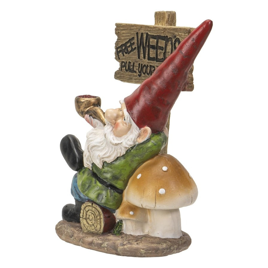 Funny "Free Weeds" Garden Gnome Statue, 7.5" Durable Polyresin Figurine