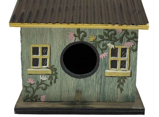 Potting Shed Floral Wooden Small Birdhouse with Metal Roof