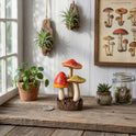 Toadstool Mushrooms Trio, Red and Green with Polka Dots, Fairy Garden Statuette