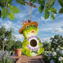 Green Frog with Hat, Floral Accents, 9" Hanging Birdhouse, Bird House