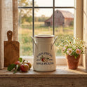 Farmhouse Antique White Metal Milk Can, 6.25" Farm Fresh Apple Picking Pitcher