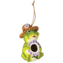 Green Frog with Hat, Floral Accents, 9" Hanging Birdhouse, Bird House