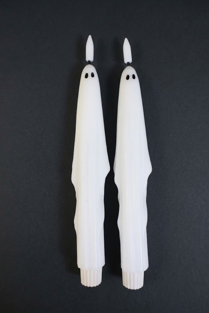 Set of 2 Wax Ghost LED 10" Candles w Built-In Timer – 3D Flame Halloween Decor