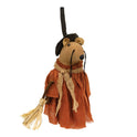 Primitive Halloween Folk Art Witch Mouse Doll with Fabric Orange Dress and Broom