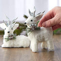 White Sisal Christmas Small Deer Set with Glitter Antlers, Holiday Shelf Decor