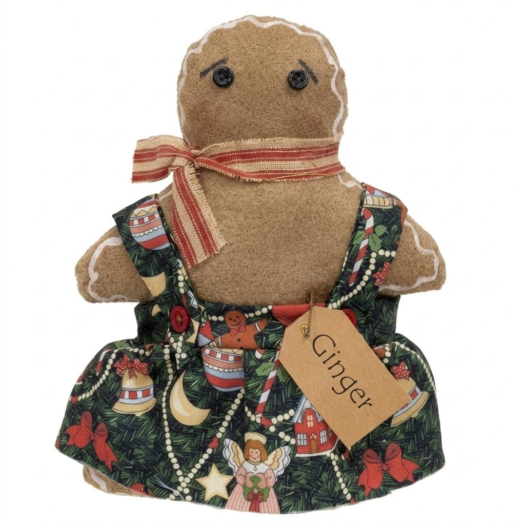 Gingerbread Girl "Ginger" Holiday Doll – Primitive Christmas 8" Shelf Sitter