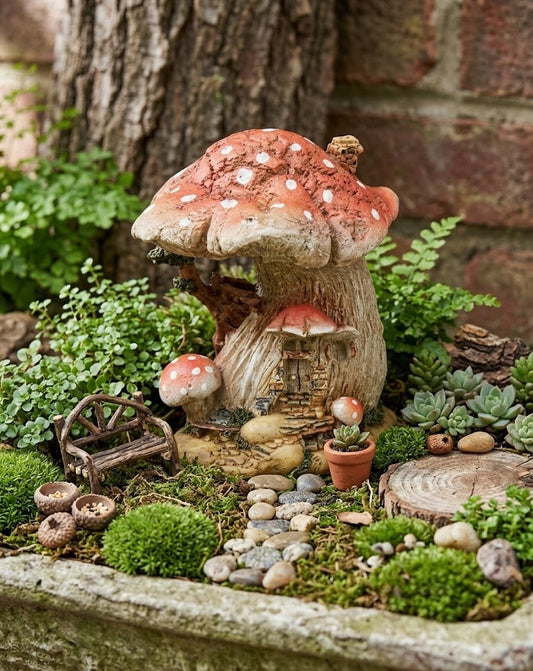 Miniature Fairy Garden and Terrarium 4 1/2" Red Mushrooms Fairy House