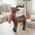 Christmas Reindeer Figurine 8" Faux-Wood Finish Ceramic Deer with Striped Scarf