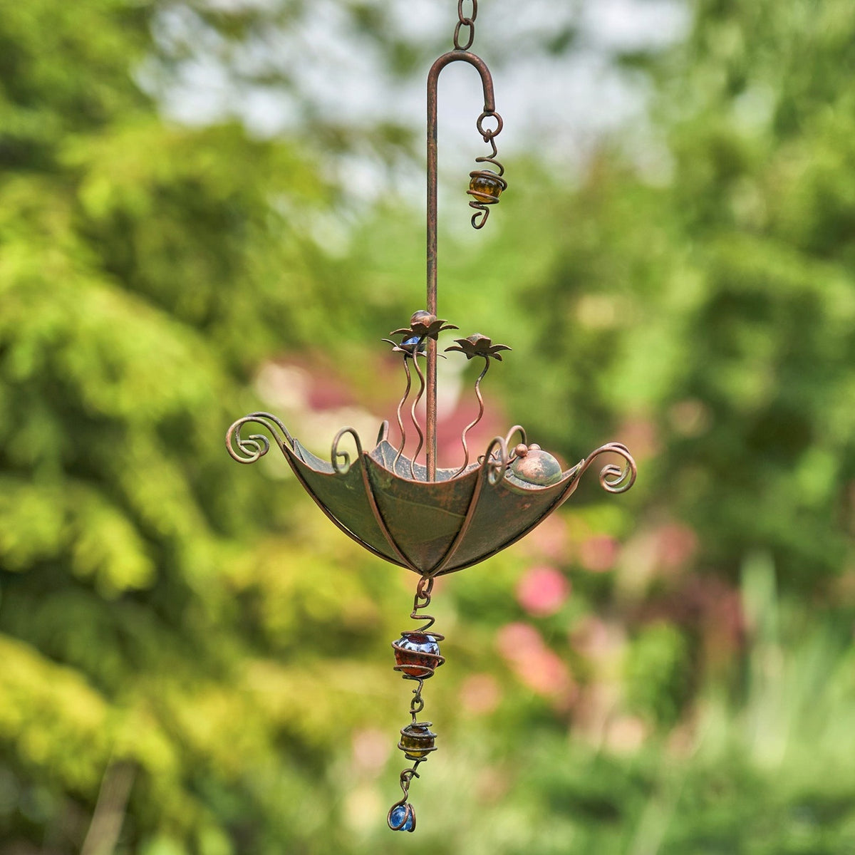 Hanging Animal Bird Feeder & Garden Mobile, Copper Bronze Rustic Metal Yard Art