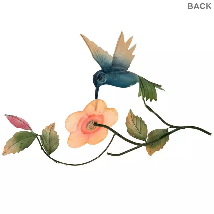 3D Metal Hummingbird Wall Hanging Colorful Garden Flower Sculptural Accent Art