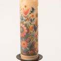 Primitive Folk Art Birds & Flowers 7" Timer Taper Candle and Black Metal Holder