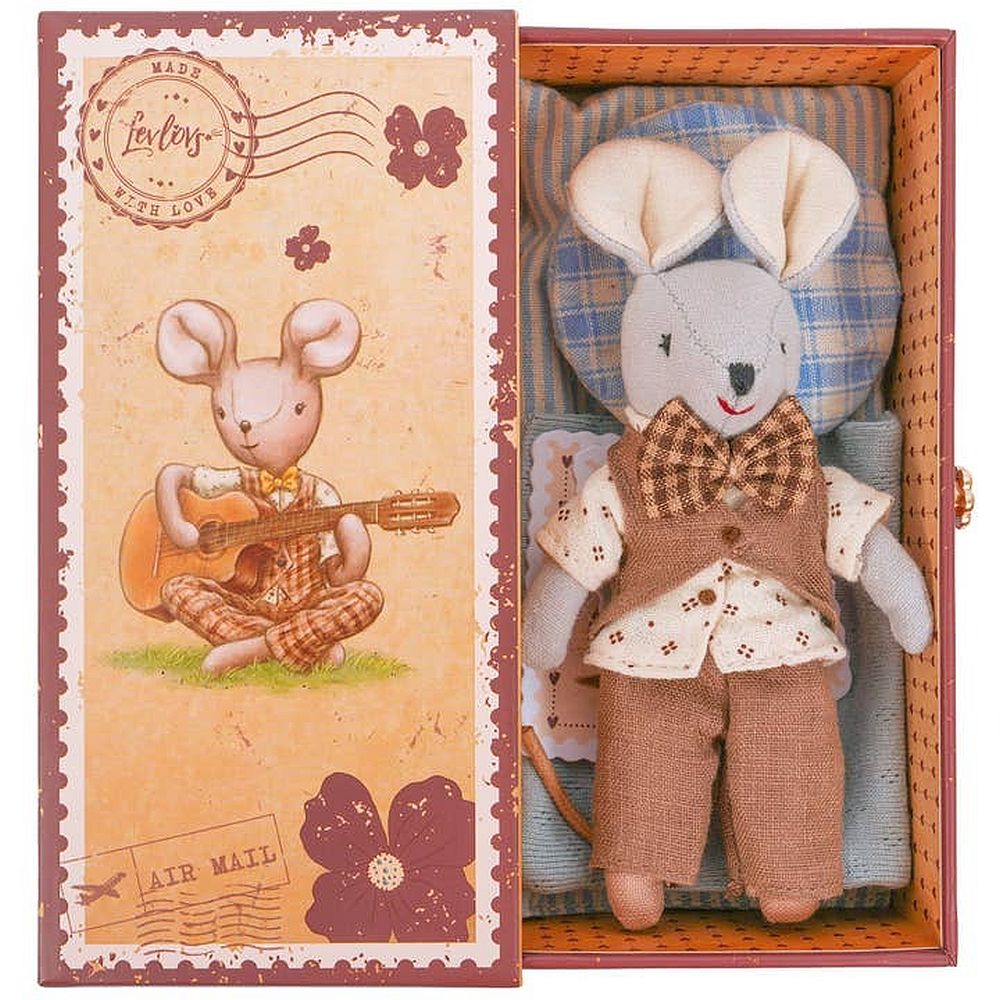 Levlovs Musician Mouse Liam in Stamp Holder Collectible Box with Bedding