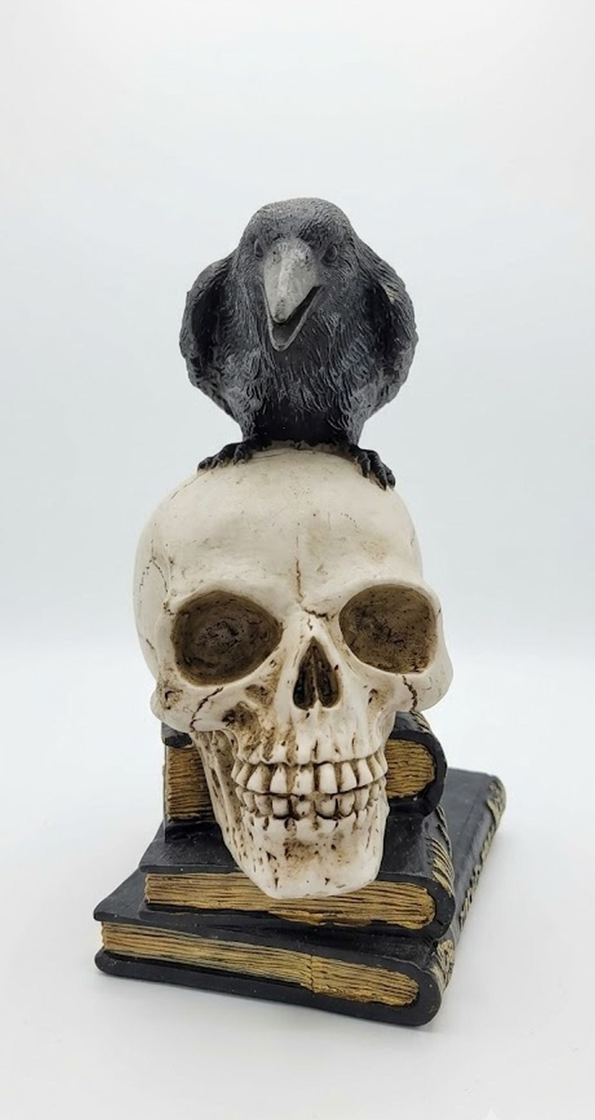 Raven on Skull Perch Edgar Allan Poe, Witch's Brew Spellbooks Halloween Accent