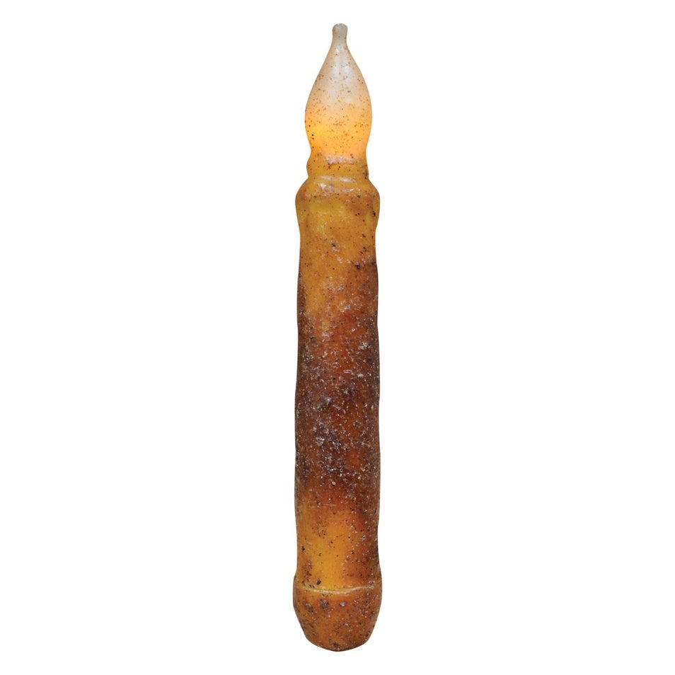 Primitive Burnt Mustard, Brown Battery Operated Led Tapers Set of 4 in Package