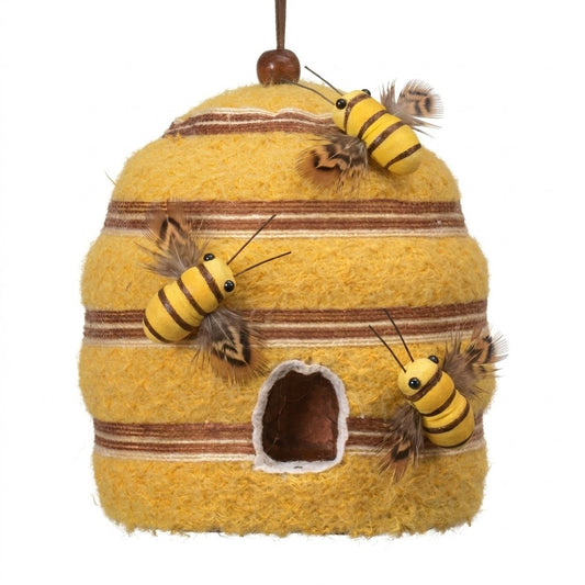 Honeycomb Hideaway Yellow Beehive Felt and Fabric 6" Birdhouse