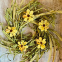 Rustic 4" Fall Floral Candle Ring - Yellow Daisy & Greenery Mini Wreath