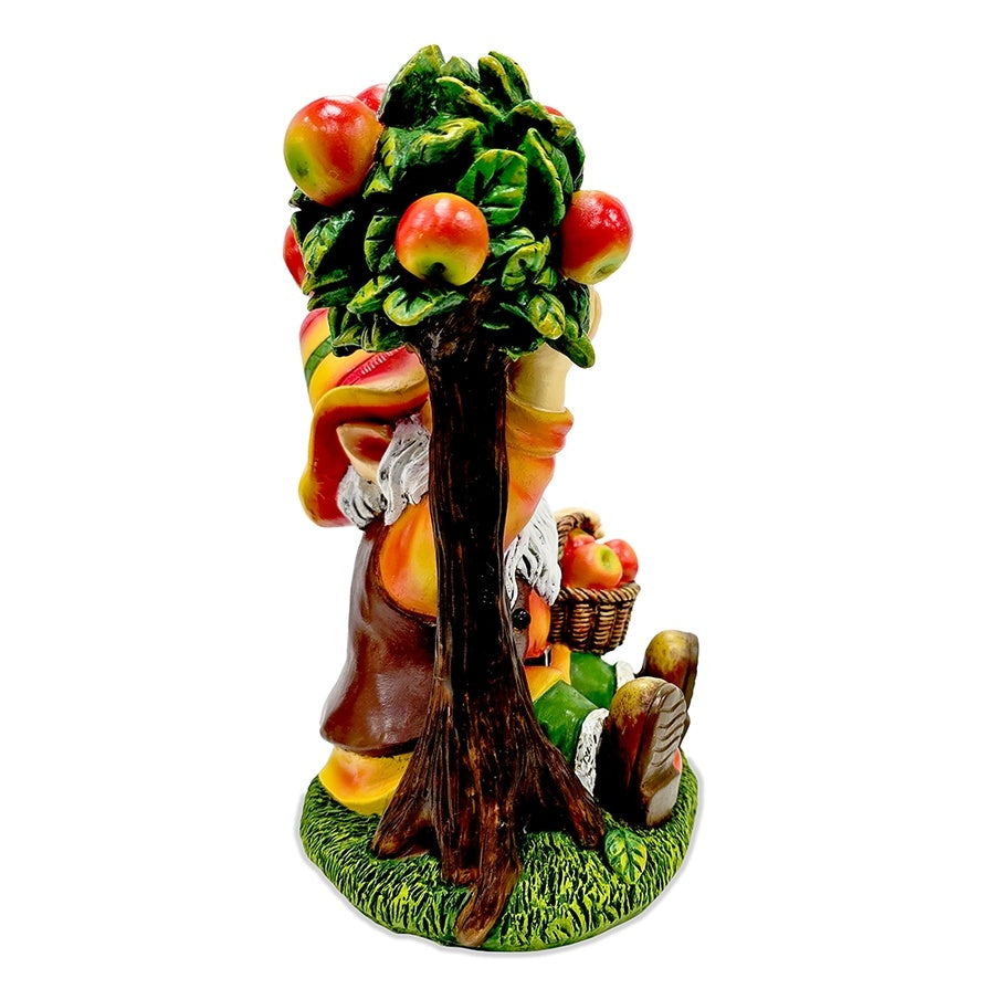 Johnny Apple Gnome Garden Statue, 8.5" Orchid Picker Whimsical Dwarf Figurine