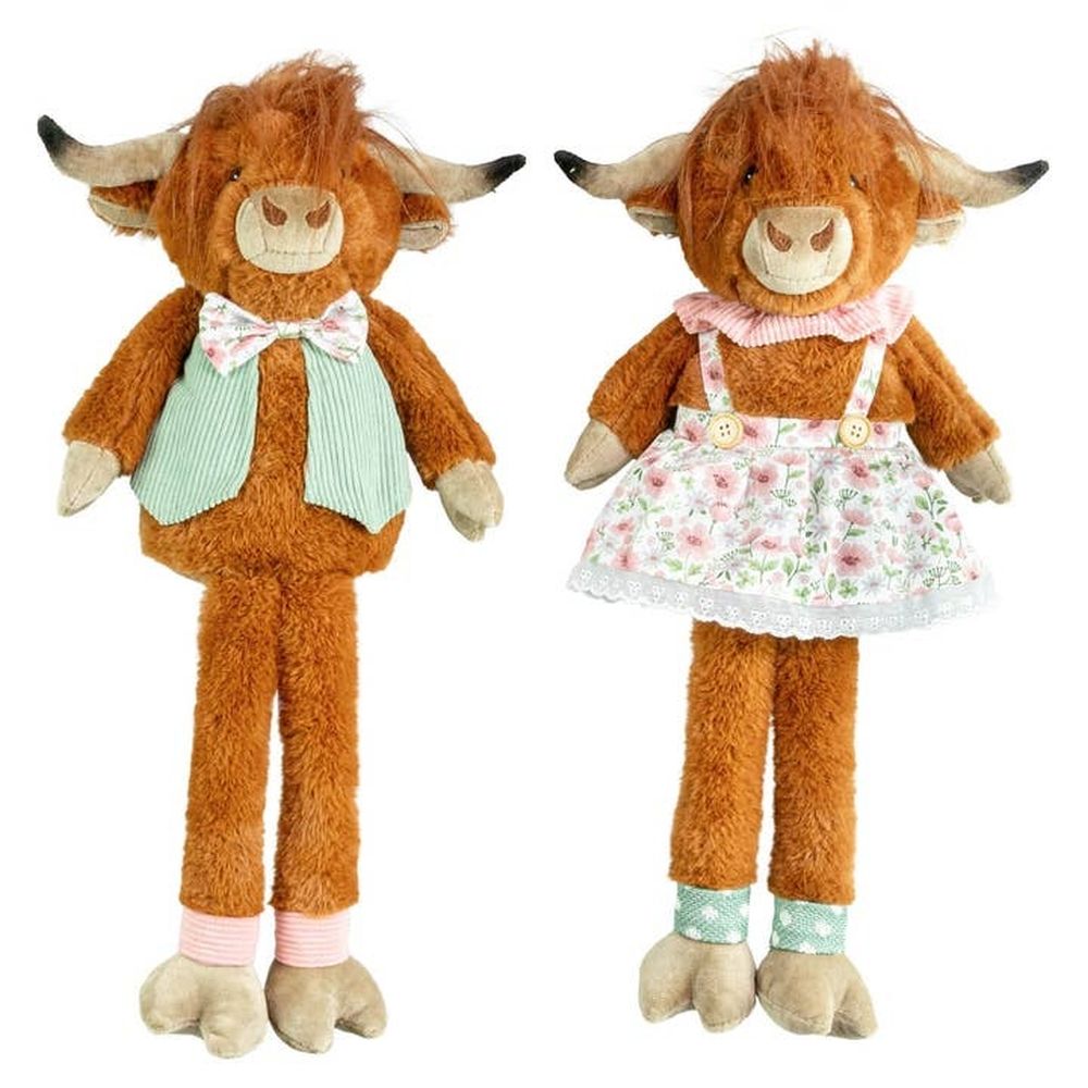 Whimsical Springtime Highland Cow Fabric and Plush Shelf Sitter, Set of Two
