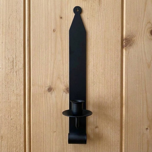 Hand-Forged Primitive Black Iron Wall Sconce Taper Candle Holder, 13.75"