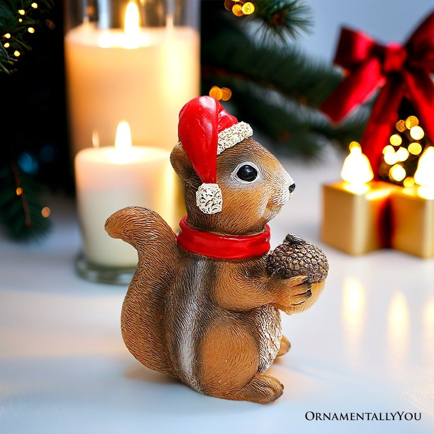 Festive 5" Christmas Santa Chipmunk Figurine, Winter Woodland Holiday Decor