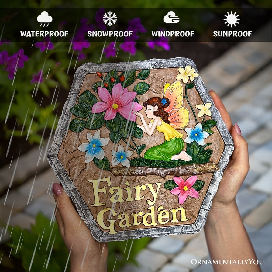 Fairy Kisses and Flowers Garden Colorful, Whimsical Stepping Stone, 9.5"