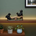 Twin Black Bear Cubs Playing on a Log Seesaw Figurine, Rustic Forest Cabin Decor