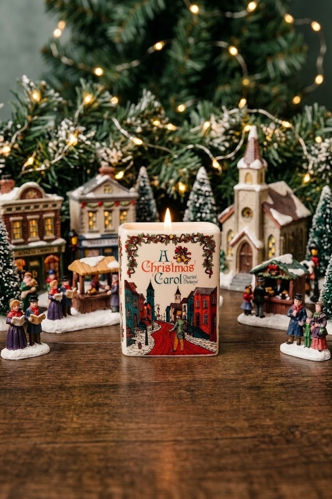Charles Dickens A Christmas Carol Miniature 3 1/2" Ceramic Book Candle