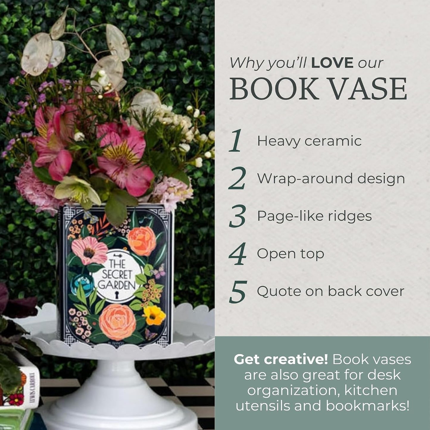 Frances Hodgson Burnett's The Secret Garden Ceramic Book Themed 5" Flower Vase