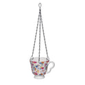 Dolomite Ivory Floral Tea Cup Hanging Planter with Drainage Hole and Metal Chain