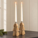 Set of 2 Mango Wood Tree Taper Candle Holders 6" Rustic Wooden Christmas Decor