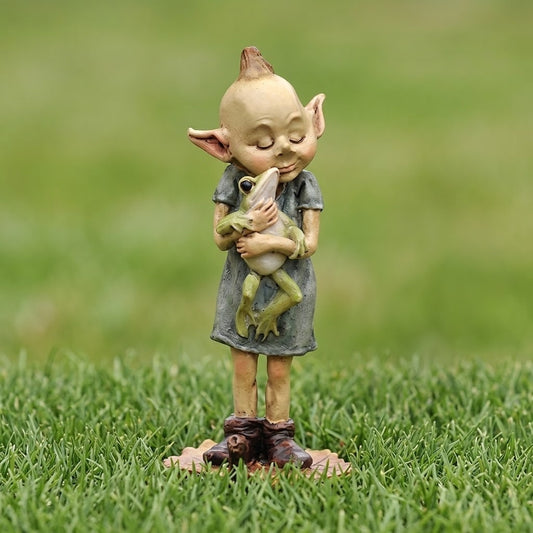 3.5" Woodland Pixie Hugging Frog Figurine – Fairy Garden Whimsical Elf Statue
