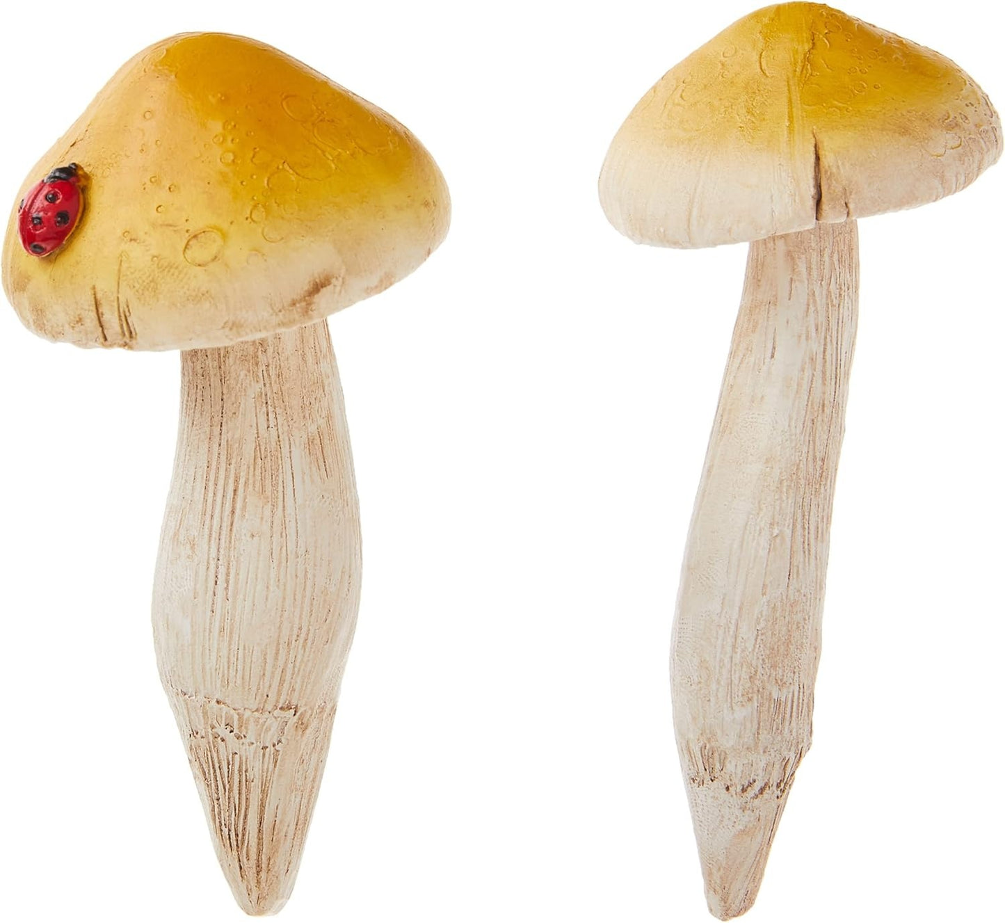 Miniature Fairy Garden and Terrarium Set of 2 Yellow Mushrooms, Ladybug Accent