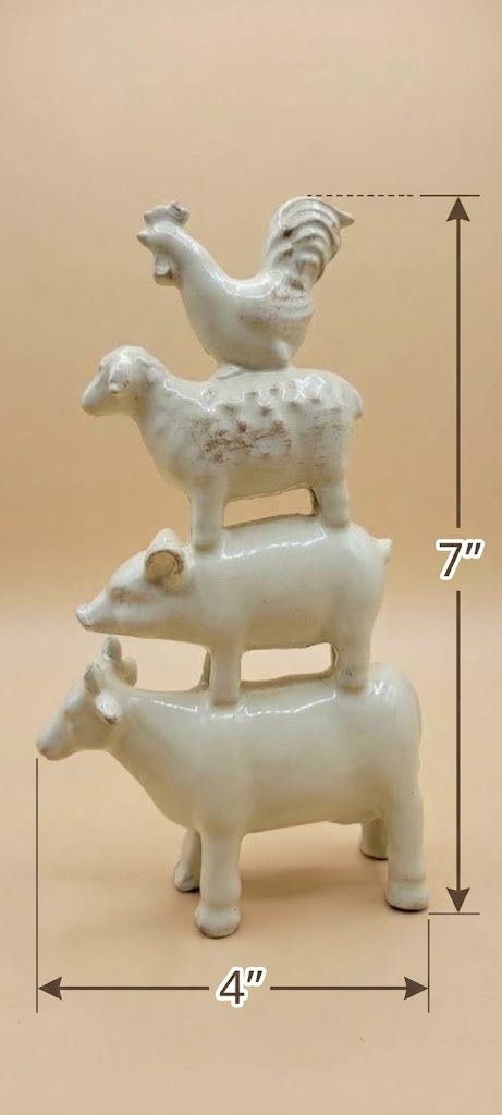 Stacked Farm Animals Ceramic Figurine Country Rustic Rooster Sheep Pig Cow 7"
