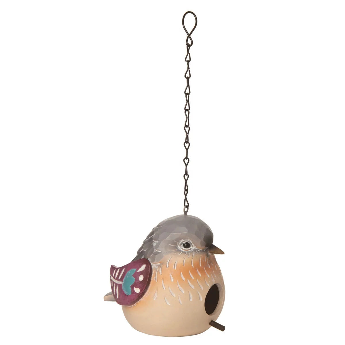Cute Textured Floral Bird Hanging Birdhouse 6" Whimsical Outdoor Garden Decor