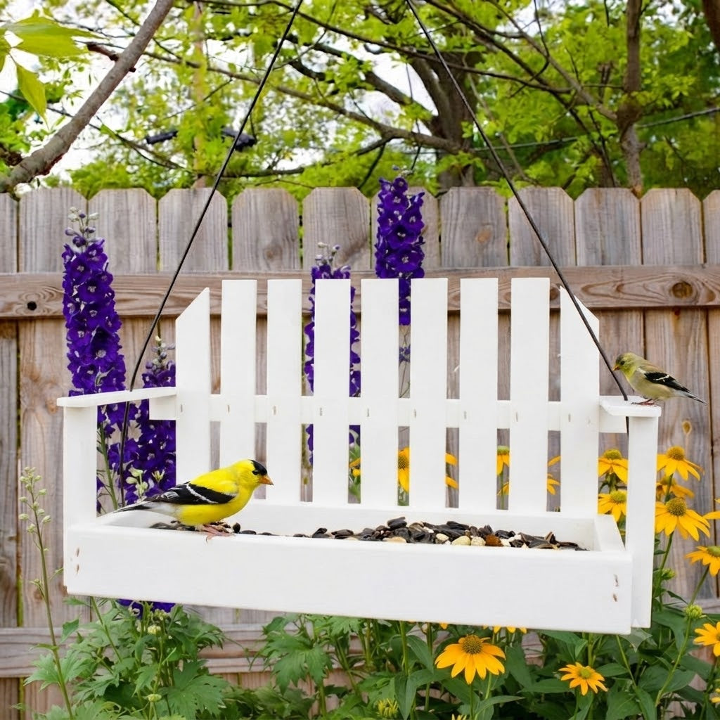 Amish Made Recycled Plastic Swing Bird Seed Feeder in White