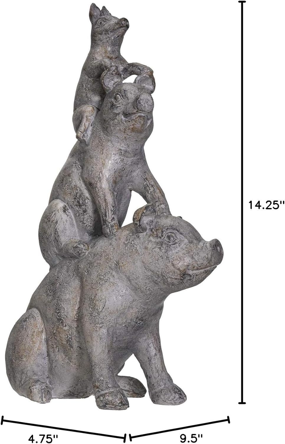 Farmhouse Gray Resin Stacked Pigs Statue, Animal Garden Accent, 14"
