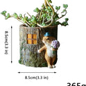 Whimsical Bunny Caller with Flowers by Tree Stump Fairy Garden Miniature Planter