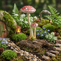 Whimsical Light Red Polka Dot Mushrooms & Frog Fairy Garden Miniature Figurine