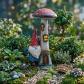 Fairy Garden Gnome with Tall Welcome Mushroom LED Toadstool House