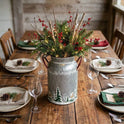 Rustic Galvanized Milk Can with Embossed Golden Deer & Forest Winter Decor 10.5"
