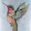 Watercolor Hummingbird Metal Planter on Elevated Wooden Plant Stand