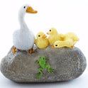 Miniature Duck Family on Rock with Frog, 2.5" Fairy Garden Pond Figurine