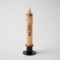 Christmas Tree Primitive Holiday 7" Led Timer Taper Candle and Black Holder Set