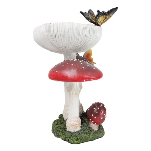 Whimsical 9" Red Toadstool Mushroom Garden Figurine with Monarch Butterflies