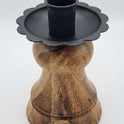 Natural Wood and Black Metal Cone Spindle Taper Candle Holder, 5.75"